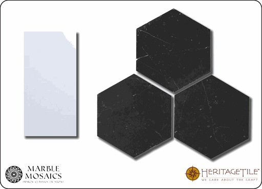 [XKMMH3HF] Honed marble 3" hexagon Sample Card in 'Jet Black'